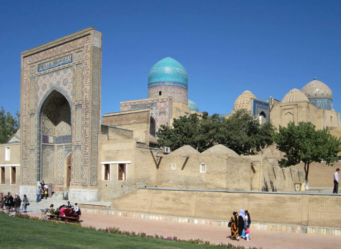 The Avenue of Mausoleums at Shah-i-Zinda in Samarkand, Uzbekistan.